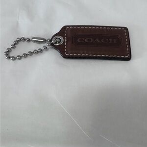 Coach Dark Brown Leather Keychain with Silver Chain